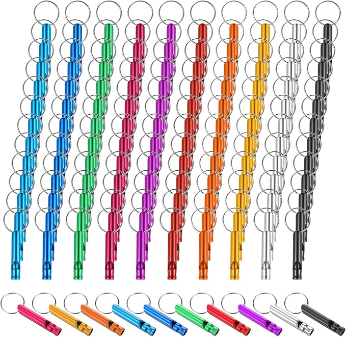 120 Pieces Aluminum Emergency Whistle, Kids Safety Whistle With Keychain, Whistles For Adults Emergency, 6 Colors Hiking Whistle Survival Whistle, For Camping, Hiking, Boating, Hunting, Fishing