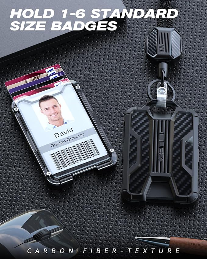 LIUGX Retractable Breakaway Lanyards for ID Badges Holder Keys, Carbon Fiber-Texture & American Flag, Badge Reel with Heavy Duty ID Card Holder (Holds 6 Cards) with 20" Cord, Keychain, 4.2 oz, Pink