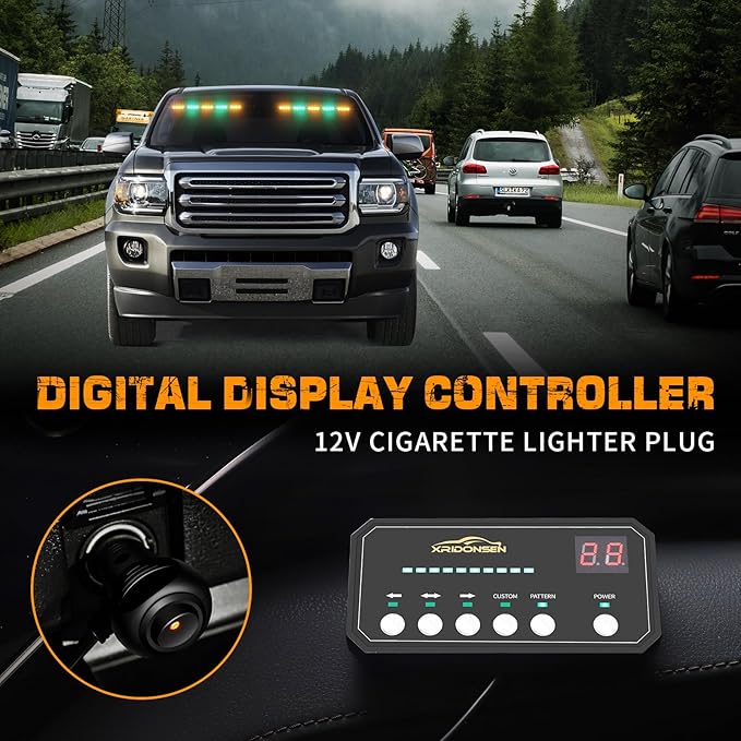 XRIDONSEN 2x 17 inch Amber Green Emergency Lights for Trucks Interior Front/Rear Windshield Dash Strobe Lights 40 LED Safety Flashing Warning Hazard Caution w/Controller for Construction Vehicles Car