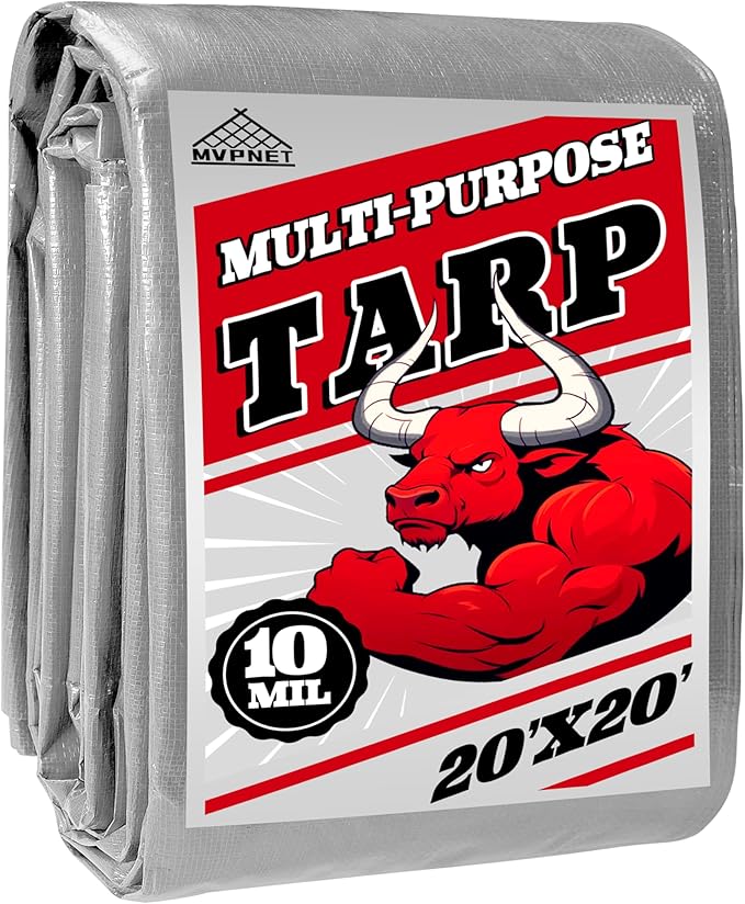 Tarp Heavy Duty 20x20ft Waterproof Tarps,10mil Uv Resistant,Multipurpose Silver/Black Tarps for Cars,Camping,Roof,Ship,Garden.by-MVPNET