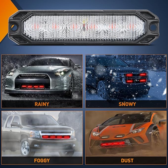 Nilight 6LED Emergency Strobe Lights 4PCS Ultra slim Surface Mount Hazard Caution Light bar 12-24V Sync Feature Warning Flashing kit for Truck Car Vehicle ATV SUV UTV Red
