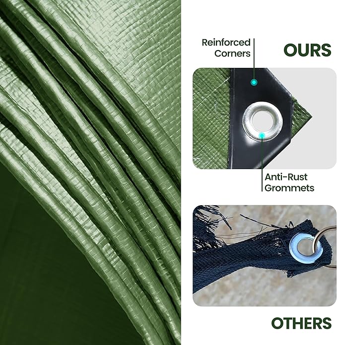 Thick Camping Tarp 12' x 20' 9-mil Shelter Waterproof Tarps for Boat Pool Green