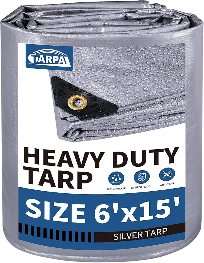 TARPAL 6x15 tarp,Heavy Duty Tarp 14mil Silver Reflective Tarps Waterproof with Grommets and Reinforced Edges UV Protection,Tear Resistant for Firewood,RV,Boat,Roof,Car,Camping