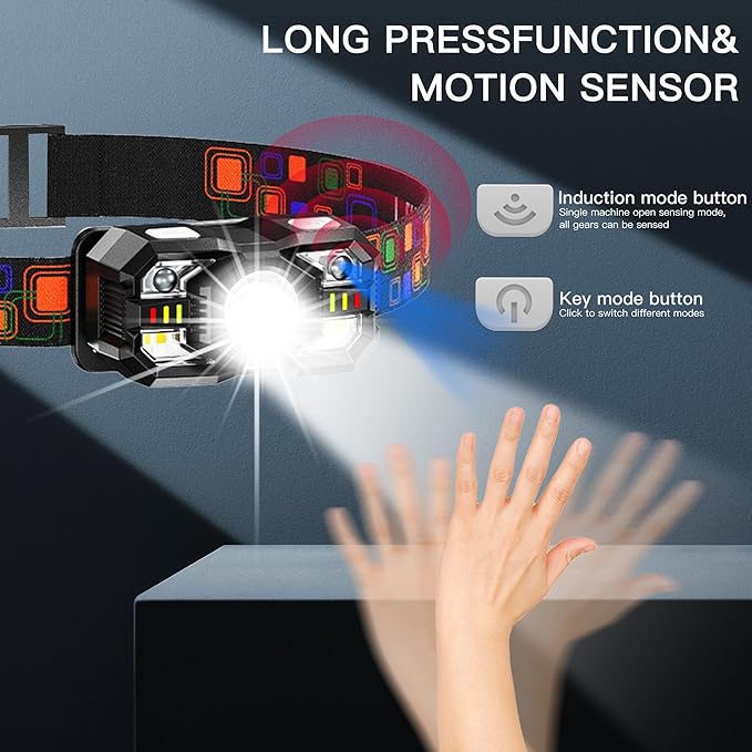 KunHe 10 Pack led Rechargeable Headlamp Flashlight Headlight Motion Sensor 10 Mode for Outdoor Camping Gear Hiking Fishing Running Cycling Headlight Emergency Lights for Home Christmas Gifts for Men