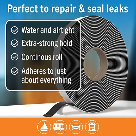 Butyl Tape, RV and Marine Window Seal Kit, Black Double-Sided Putty Tape, 1/8" x 3/4" x 36 Ft, Waterproof Rubber Caulking for Boat, RV Windows, and Outdoor Sealing