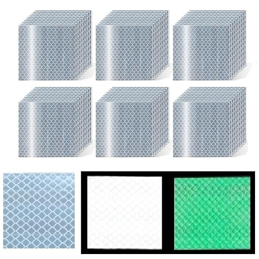 Glow in The Dark Reflective Stickers 4 inch X 4 inch for Truckskes, Warning Strong Safety Adhesive Reflective Strips (60 Pcs)