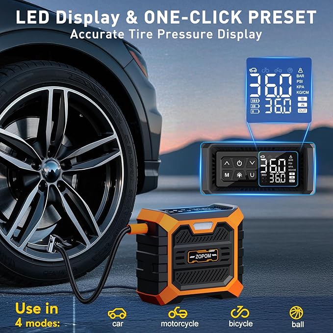 Tire Inflator Portable Air Compressor DC 12V Air Compressor Portable with Digital Pressure Gauge Air Pump for Car Tires - Car Accessories Bike, Motor (Orange)
