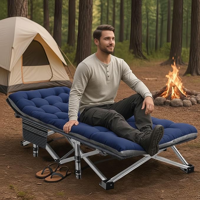 ABORON Camping Cot for Adult 28" Extra Wide, Heavy-Duty 1200D Oxford Cot for Sleeping, Portable Folding Camp Bed with Mat & Carry Bag
