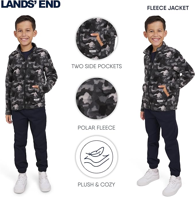 Lands' End Unisex Kids 3-in-1 Water Resistant Windbreaker and Zip-out Polar Fleece Jacket