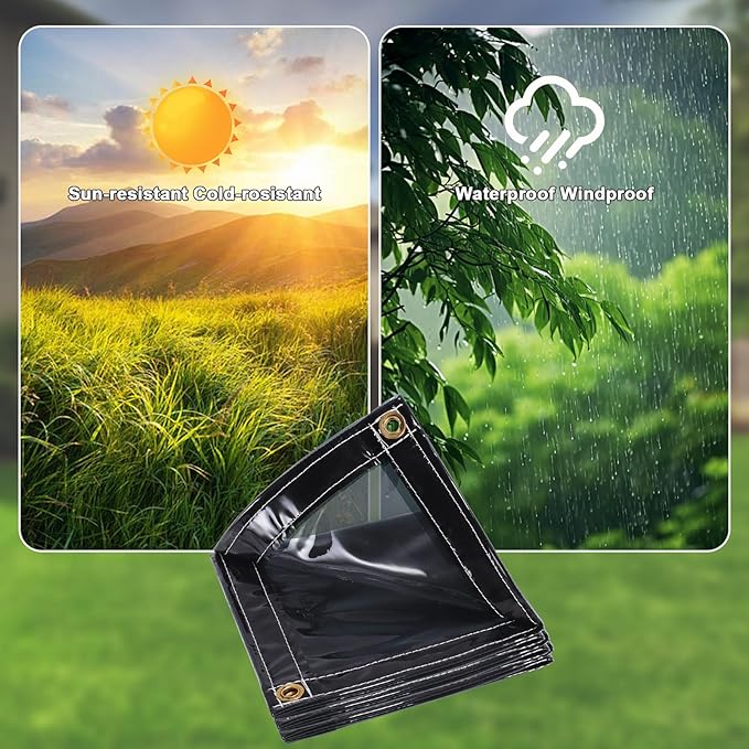 Clear Tarps Heavy Duty UV Protection, Translucent Sun Shade PVC Vinyl Tarpaulin with Grommets, Ropes, Reinforced Edge, Waterproof, Tear-Resistant for Greenhouse, Patio, Garden, Porch, Pavilion