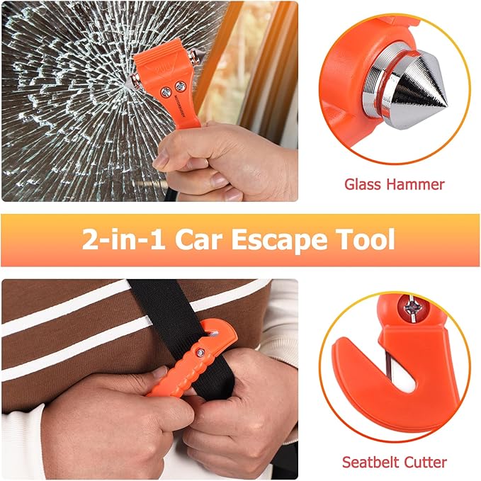 2-Pack Car Safety Hammer Seatbelt Cutter, Auto Emergency Escape Hammer with Window Glass Breaker and Seat Belt Cutter, Escape Tool for Car Accidents