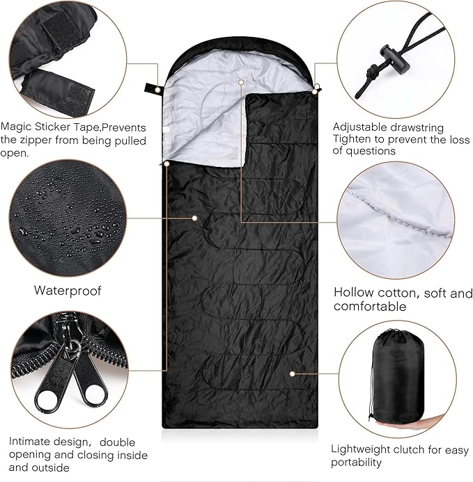 Tranqun 30 Pcs Bulk Sleeping Bags for Homeless Adults, Cold Weather Camping Sleeping Bag Liner with Winter Beanies and Gloves, Waterproof Lightweight for Backpacking Emergency Supplies