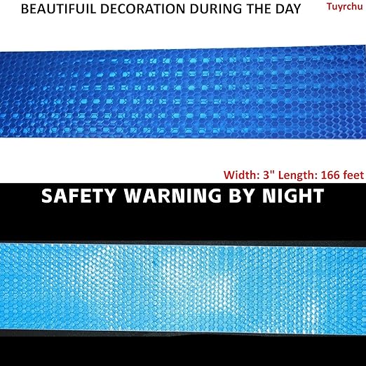 Blue Reflective Tape Outdoor Waterproof 3 inch, High Visibility Hazard Conspicuity Safety Industrial Marking Tape (166 feet)
