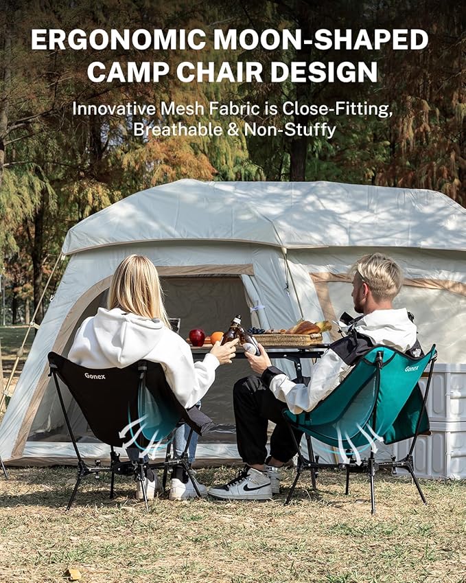 Gonex Portable Camping Chair, The 5th Gen Ultralight Compact Backpacking Foldable Lightweight Folding Chair for Outdoor Camp Hiking Beach Picnic Concert, Supports 330lbs (Lake Green, 2 PCS)