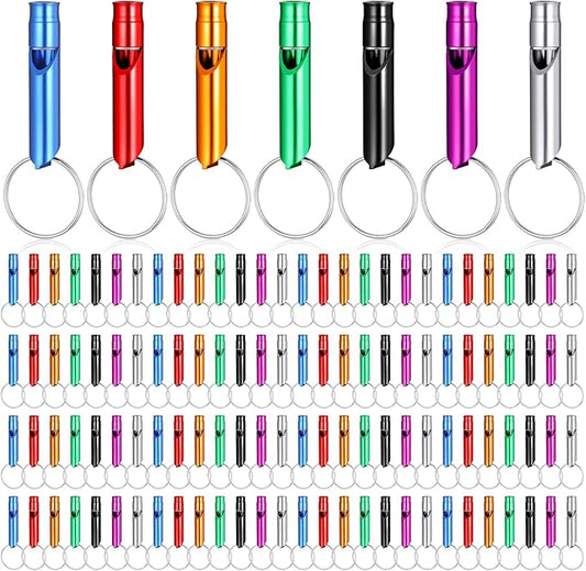 120 Pcs Bulk Emergency Whistles Aluminum Survival Whistle with Keychain 7 Colors Extra Loud Safety Whistle for Camping Hiking Hunting Fishing Boating Outdoor Sports