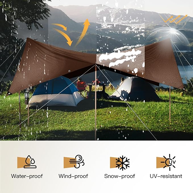Tarp 8x10FT, 18 Mil Heavy Duty Large Tarps, 100% Waterproof Tarp, UV Resistant, Brass Grommets and Reinforced Edges.Brown Tarps Suitable for Courtyards, Cars, Camping, Gardens, Pet Nests -by Mvpnet