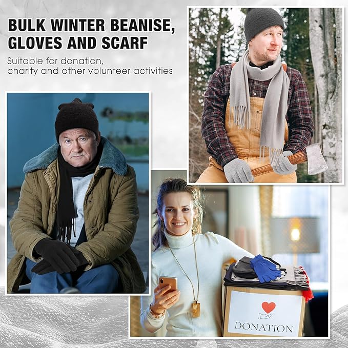 Unittype 300 Pcs Winter Homeless Care Supplies Bulk - Beanies Caps Gloves Scarves Set for Community Charity Church Donation