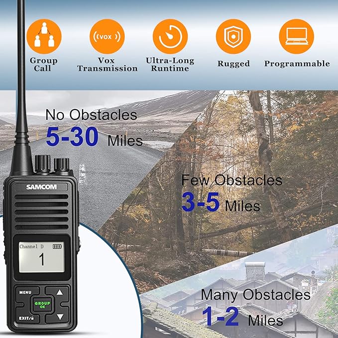 SAMCOM FPCN10A Two-Way Radios Long Range, 3000mAh Rechargeable Long Standby Walkie Talkies for Adults, Programmed Commercial Handheld UHF 2 Way Radios with Earpiece, Group Talk Dual PTT, 3 Pcs