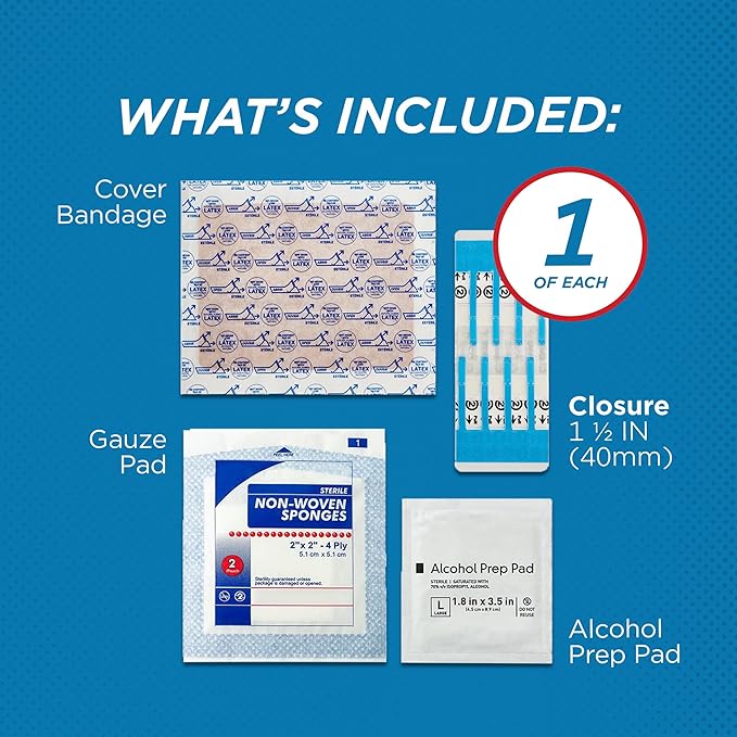 Clozex Emergency Laceration Closure & Kit FSA HSA Eligible Skin Closure Device Treat 4 Wounds Combined Up to 5 3/4" Includes Complete Kit to Clean, Close, &Cover Injuries Without Stitches