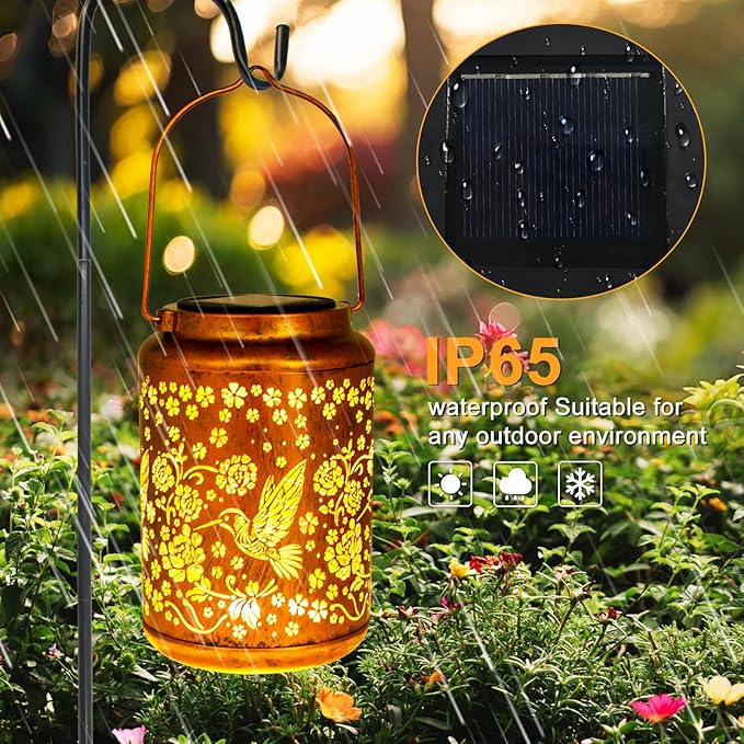 YISITEONE Hummingbird Outdoor Solar Lanterns, Garden Waterproof Metal Hanging Decor Lights for Patio Yard Pathway Lawn Front Porch, Birthday Gardening Gifts for Women Mom Grandma