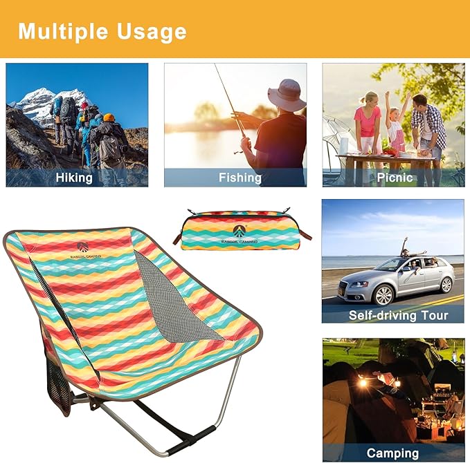 Ultralight Folding Camping Chair Low Lightweight Foldable Camp Chairs with Carry Bag for Hiking, Backpacking, Picnic, Outdoor Concert, Sports Events, Beach