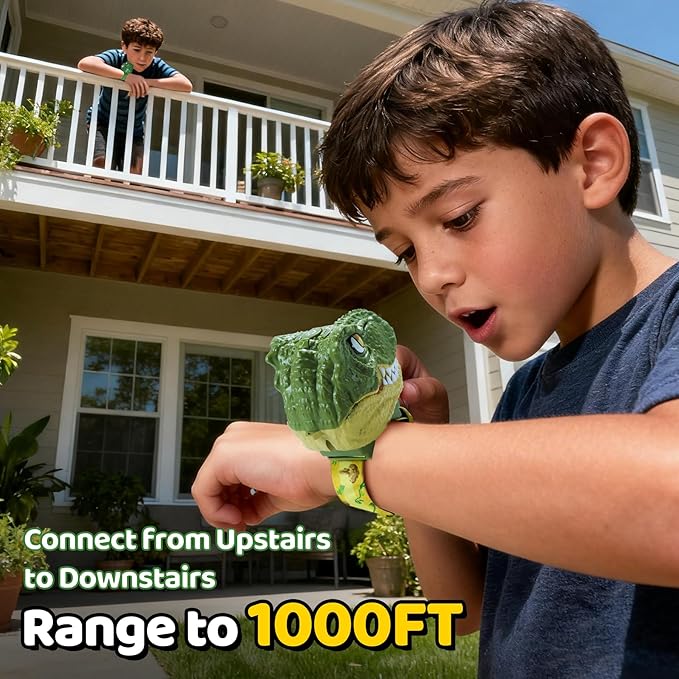 Vvinca Dinosaur Walkie Talkies for Kids 2 Pack - Toys for Boys Age 3-5 5-7 8-12 T-Rex Adjustable Wrist Strap Long Range Clear Sound Outdoor Camping Gears Christmas Birthday Easter Gifts, Green