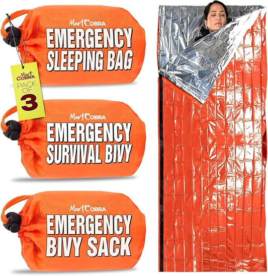 Emergency Sleeping Bag for Survival Gear and Supplies Life Bivy Sack Waterproof Mylar Emergency Blankets for Survival Kit Car Camping Gear Hiking Tac Bivvy Go Bags Supplies Sleep Sacks Shelter