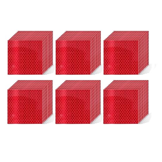 Red Reflective Stickers 4 inch X 4 inch, Outdoor Waterproof High Visibility Warning Safety Adhesive Reflector Tape (60 Pcs)