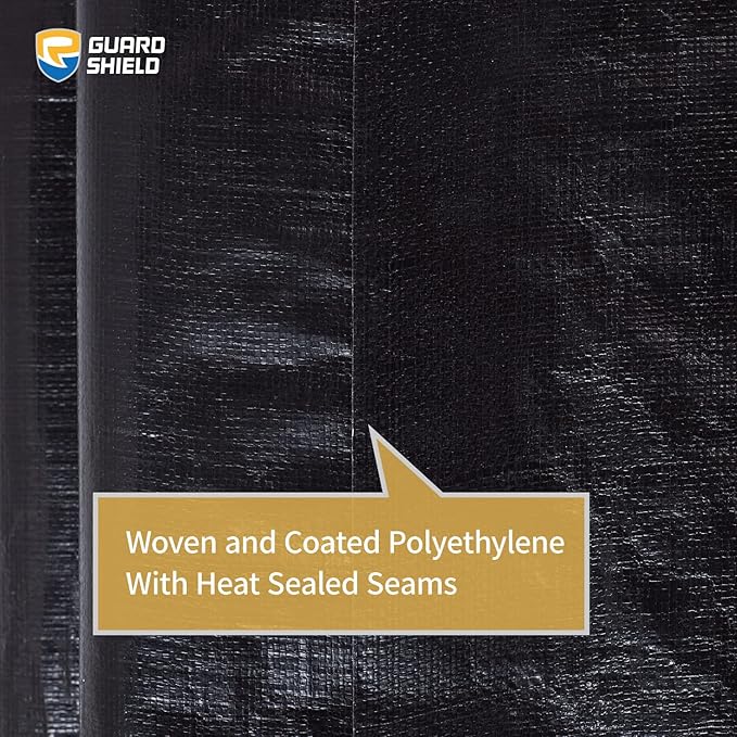 GUARD SHIELD Tarps Heavy Duty Waterproof 12x12 Feet Black Poly Tarp Cover Square Outdoor Thick UV Resistant Tarpaulin with Grommets 10mil (2-Pack)