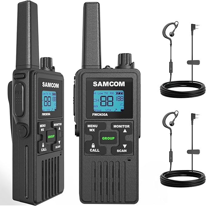 SAMCOM Walkie Talkies for Adults Long Range Rechargeable 2 Pack FWCN30A 2 Way Radios, Hiking Camping Gear for Family Type-C Charging 1250mAh NOAA Weather Alert