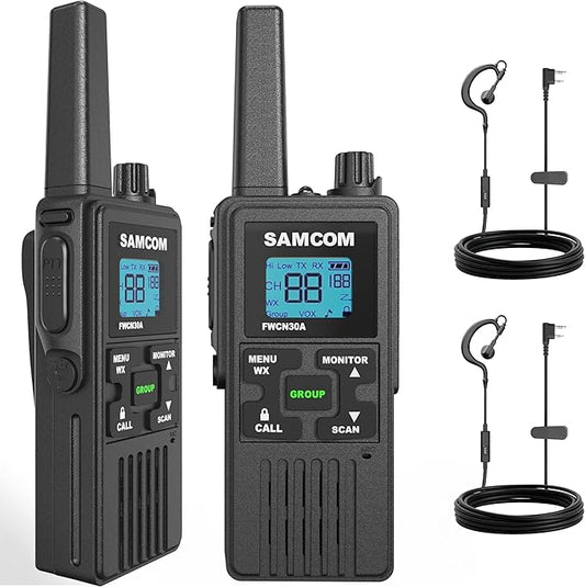 SAMCOM Walkie Talkies for Adults Long Range Rechargeable 2 Pack FWCN30A 2 Way Radios, Hiking Camping Gear for Family Type-C Charging 1250mAh NOAA Weather Alert