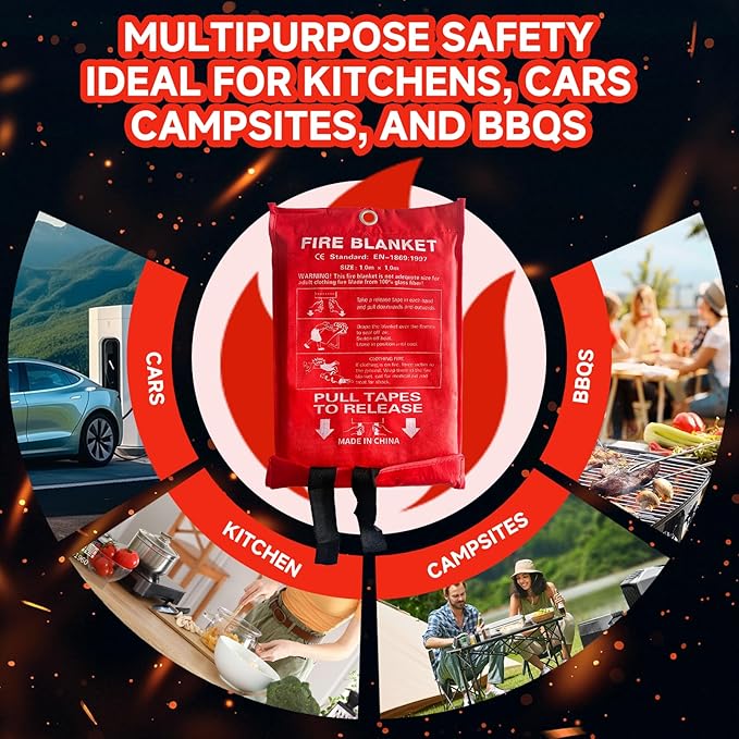 20 Packs Fire Blanket – 39.37x39.37 Inches, 1100℉ Heat Resistant, Emergency Fire Suppression Blanket for Kitchen, Home, Car, Camping – Easy to Use, Non-Toxic, Reusable, Compact & Lightweight