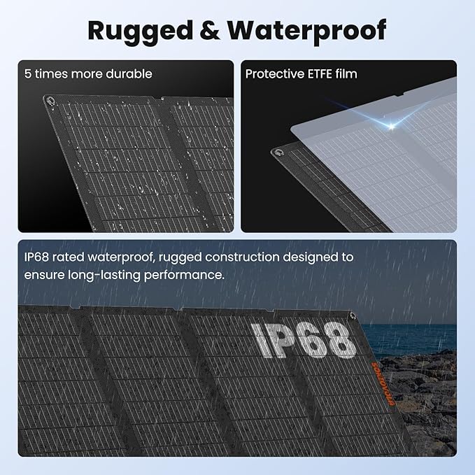 50W Portable Solar Panels,Foldable Solar Panel Charger IP68 Waterproof with USB-A and USB-C Ports DC 18V Output for Small Power Station Outdoor Camping RV Trip