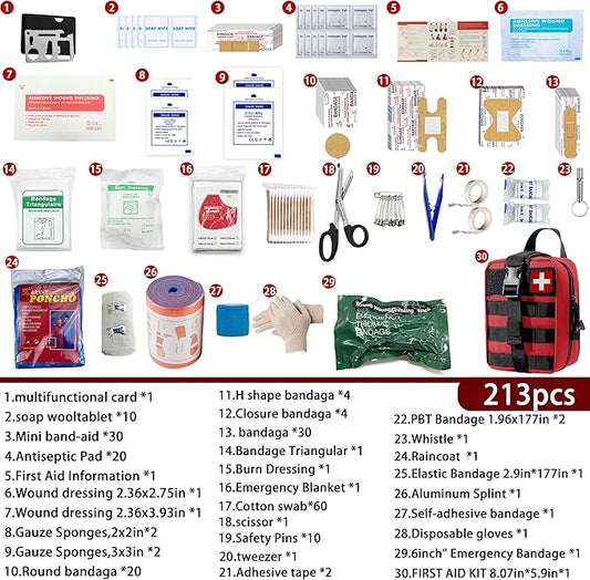 Universal IFAK Trauma First Aid Kit Molle Pouches Emergency Survival Kit Suitable for Home, car, Travel, Camping, Hiking, Sports, Outdoor Emergencies-Quick Response First Aid Essentials (Red)