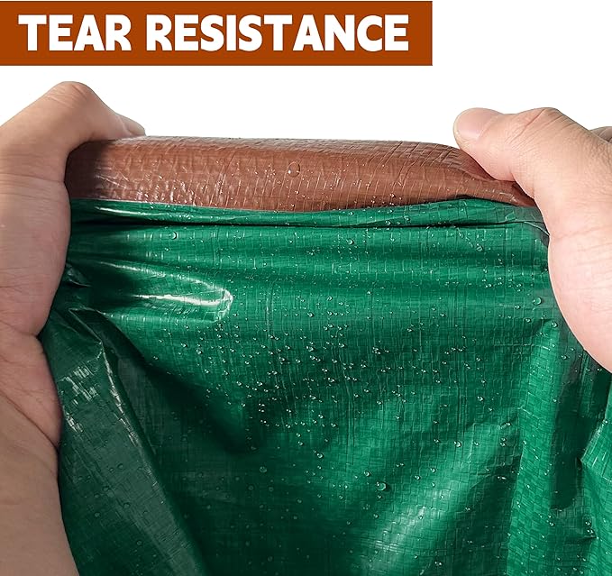 Tarp 40x50 ft 100% Waterproof 7mil Durable Grommets and Reinforced Edges,Uv Resistant,Green/Brown Tarp,Emergency Rain Shelter,Outdoor Cover and Camping Use -by MVPNET