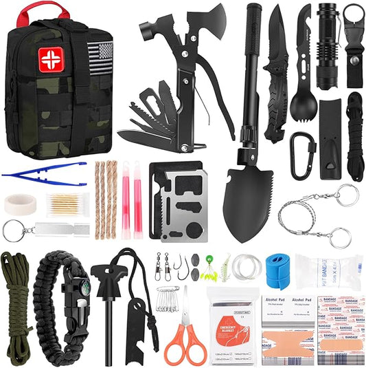 Gifts for Men Christmas 146Pcs Survival Kit First Aid Kit, Emergency Kit with Survival Tools, Medical Supplies for Camping, Travel, Outdoor Adventure