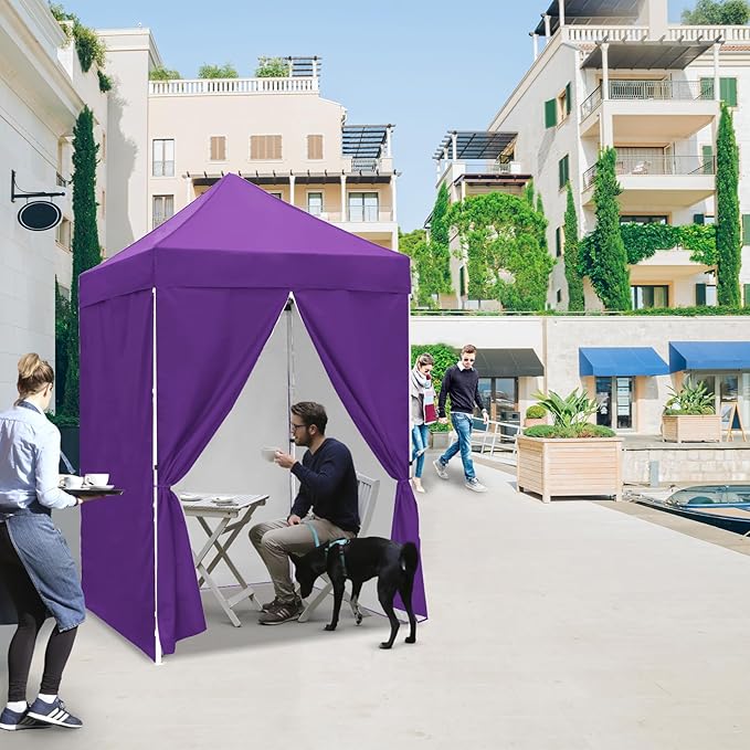 EAGLE PEAK 5x5 Instant Canopy with 4-Side Wall Panels, Small Pop up Portable Canopy Tent with Carry Bag, Light Weight Sun Shelter for Sports, Camping and Beach, Purple