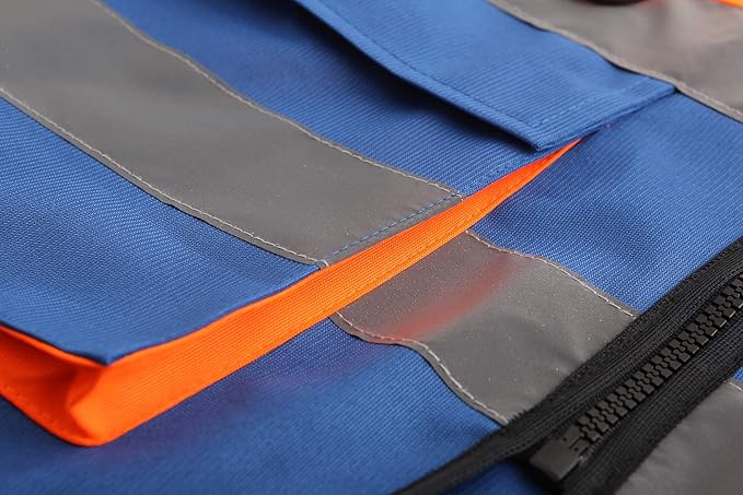 A-SAFETY Reflective Safety Vest, Hi Vis 9 Pockets High Visibility Zipper Front Safety Vest, Orange&Blue Color Mixed, L