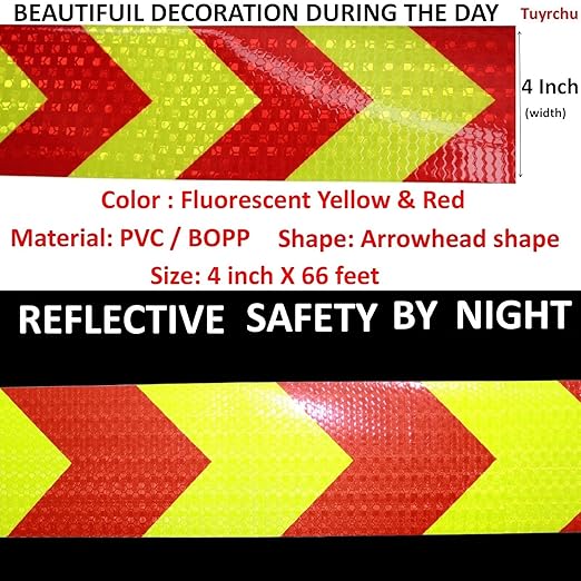 Industrial Reflective Tape 4 inch Wide for Truck, Outdoor Waterproof High Visibility Safety Warning Adhesive Strips (66 feet)