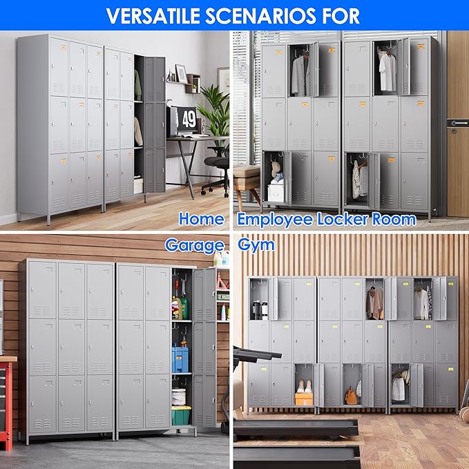 METAN Metal Locker for School Office Gym Bedroom,9 Doors Steel Storage Lockers Cabinet for Employees,Industrial Storage with Padlock,Assembly Required,Dark Gray