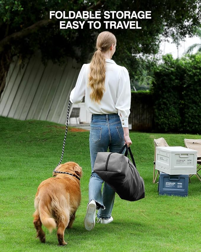24-Inch Collapsible Travel Dog Crate, Portable 4-Door Soft Kennel for Medium to Large Dogs, Chew-Proof Mesh Windows, Indoor/Outdoor Use, Foldable, with Storage Bag (Grey)