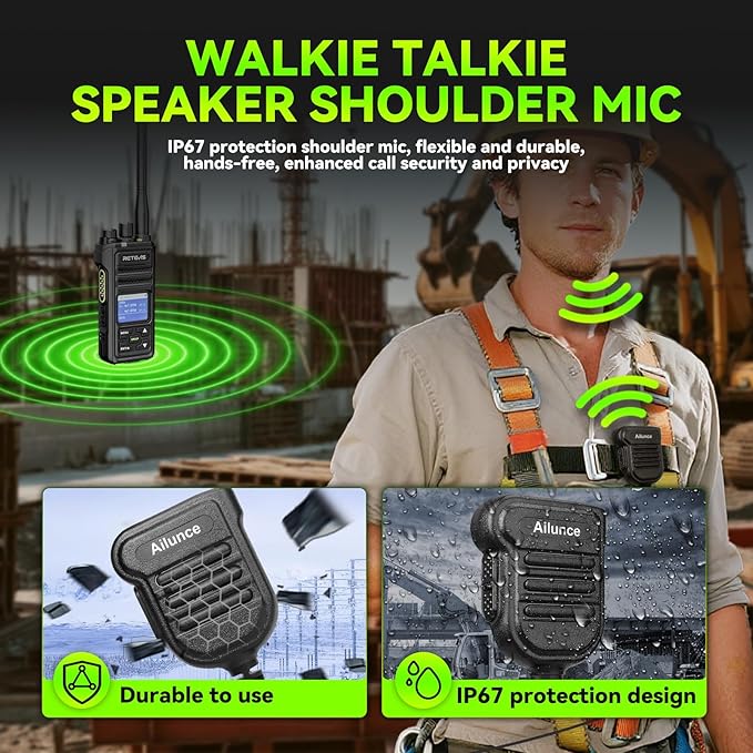 Retevis NR30S 2 Way Radio Long Range,Heavy Duty Two Way Radios with Shoulder Mic,IP67 Waterproof,2800mAh,Group Call,NOAA,Noise Canceling,Professional Walkie Talkies for Construction Supply(4 Pack)