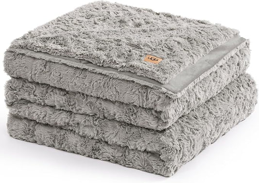 UGG Faux Fur Full/Queen Blanket, Double-Sided Fluffy Blanket, Cozy Oversized Throw for Couch, Washable Bedding for Full or Queen Bed, Luxury Home Decor, 90" x 90", Seal Grey (Adalee)