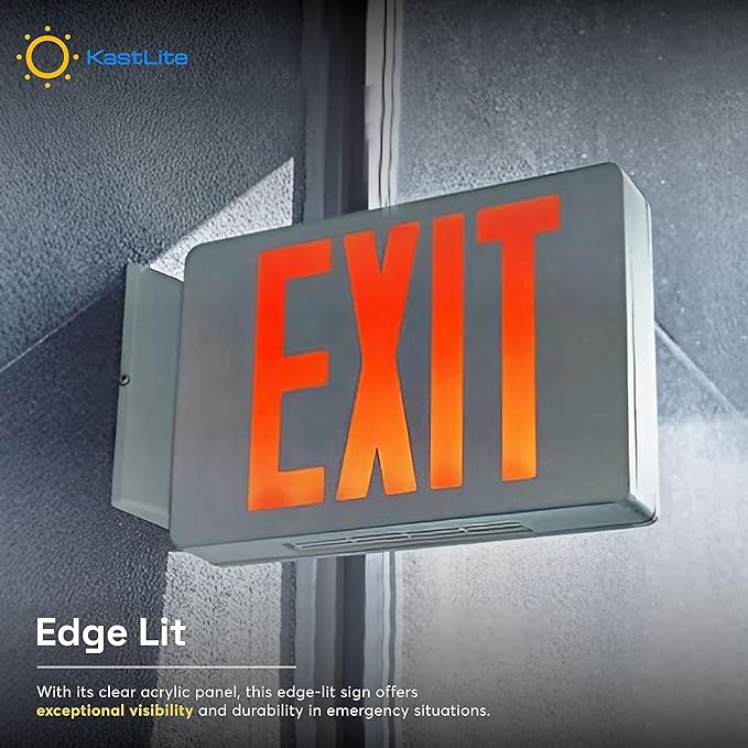 KastLite LED Exit Sign | Emergency Exit Sign with 90 Min Battery Backup | Ceiling & Wall Mount | Damp Rated, UL Listed, 120/277VAC, UL94V-0, Easy Install Small LED Exit Sign for Commercial Indoor Use