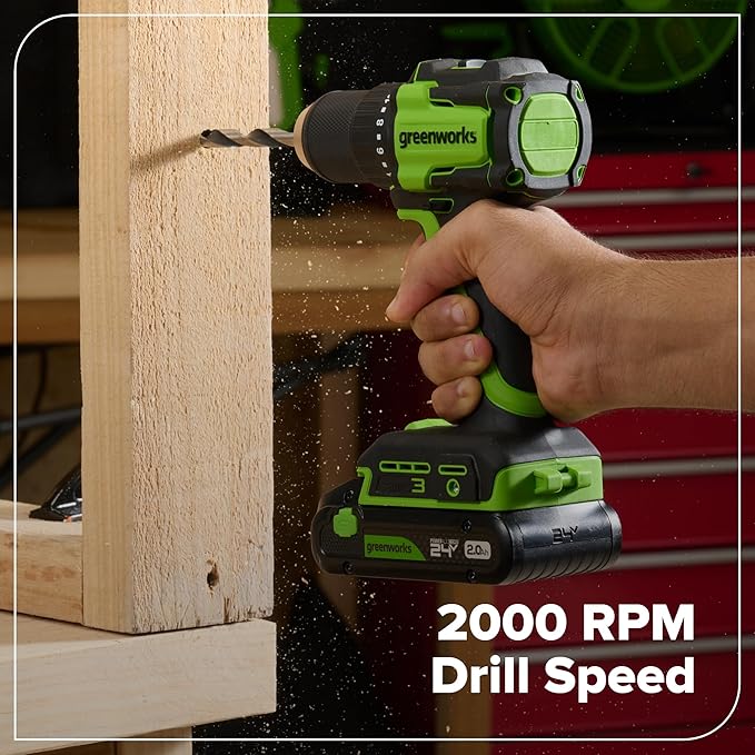 GREENWORKS 24V (4-TOOL) Combo (1/2” Drill + 1/4” Impact Driver + 6.5” Circular Saw + 200Lm Flashlight), 4.0Ah + 2.0Ah Batteries (24,000mAh Power Bank), (2) Braided Cables, 65W Rapid Charger