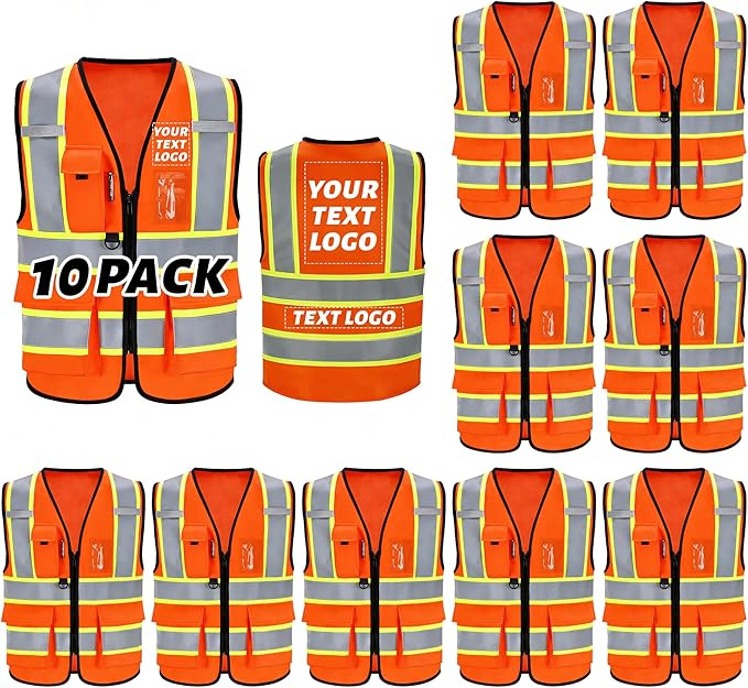 Reflective Safety Vest, High Visibility, Custom Logo for Construction, Roadwork, Traffic, Emergency Use