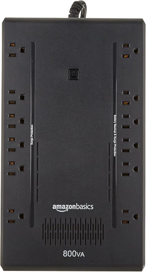 Amazon Basics UPS Battery Backup & Surge Protector 800VA/450W, 12 Outlets, Standby Uninterruptible Power Supply, for Power Outage Protection, Compact, Black