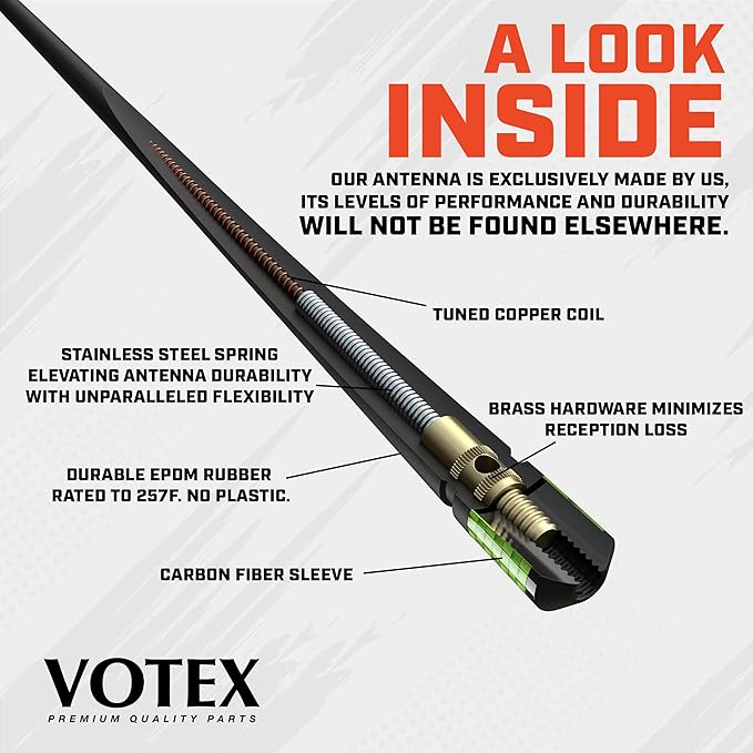 Votex - The Spartan - 13 3/4 Inch Short Flexible Rubber Antenna fits Nissan Titan (2004-2018) - Green Carbon Fiber Trim - Tuned Internal Copper Coil - Part Number A601-QUA-15