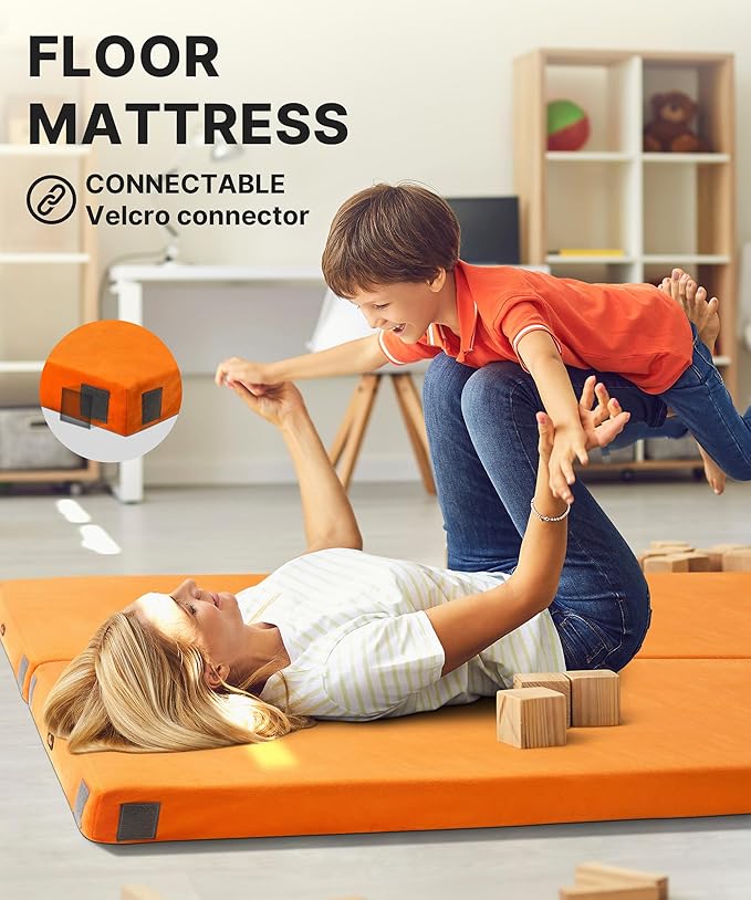 3 Inch Memory Foam Camping Mattress, Dual Layer Thick Sleeping Camp Pad for Car Tent Cot, Roll-Up Portable Glamping Floor Bed for Guests Sleepover