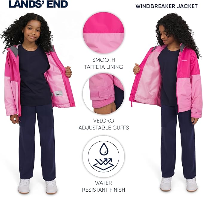 Lands' End Unisex Kids 3-in-1 Water Resistant Windbreaker and Zip-out Polar Fleece Jacket